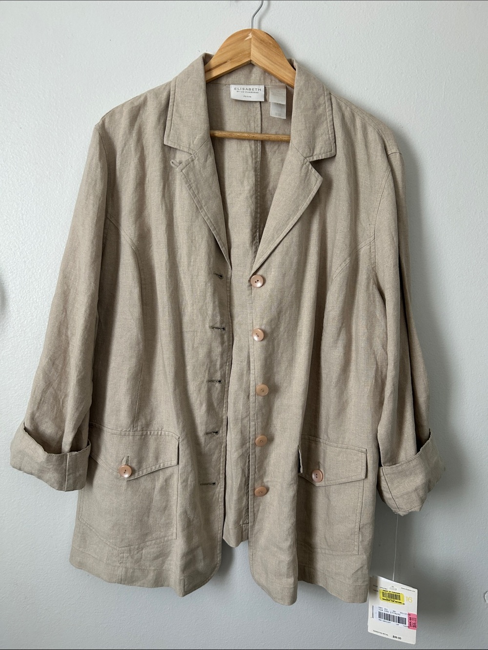 Elisabeth Liz Claiborne NWT 100% Linen Blazer Jacket 16P